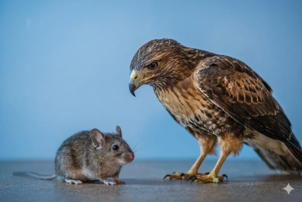 Bird and Mouse on blue background