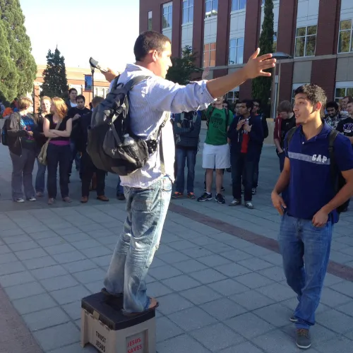 Campus outdoor preaching gathering