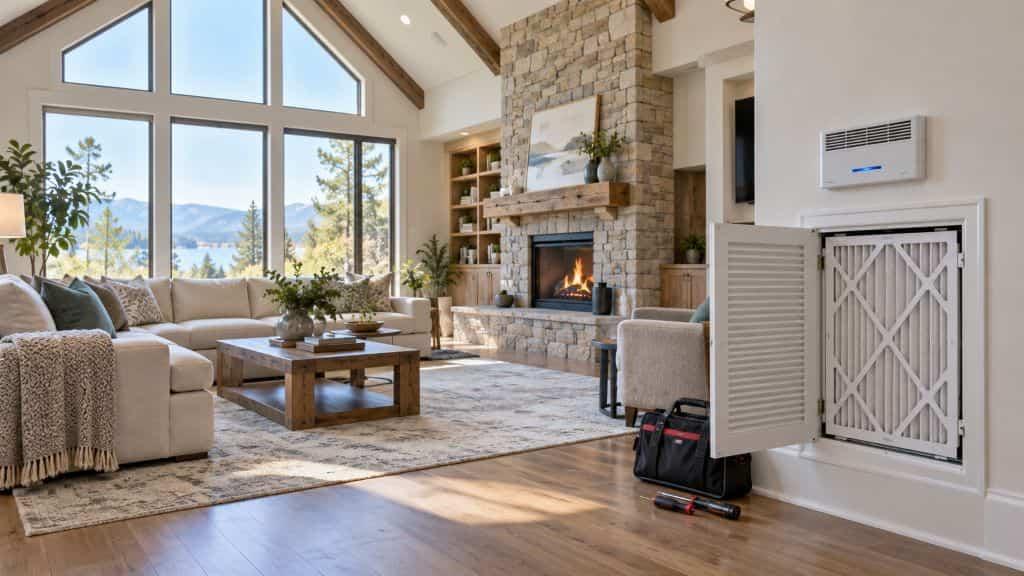 HVAC air filter system in a home hallway for Indoor Air Quality Hooper, UT service