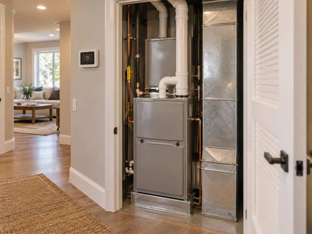 A clean residential furnace system supports reliable home comfort with professional Heating Services Layton, UT from One Hour Heating & Air Conditioning.