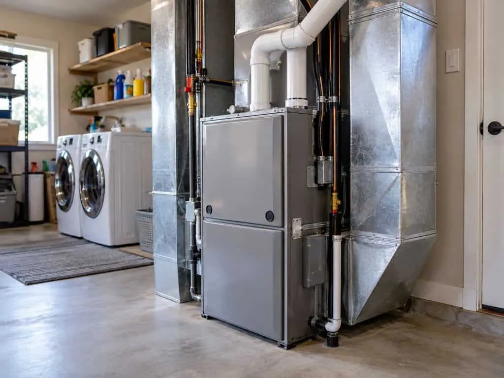 Modern furnace and ductwork in a utility room for Furnace Replacement Layton, UT.