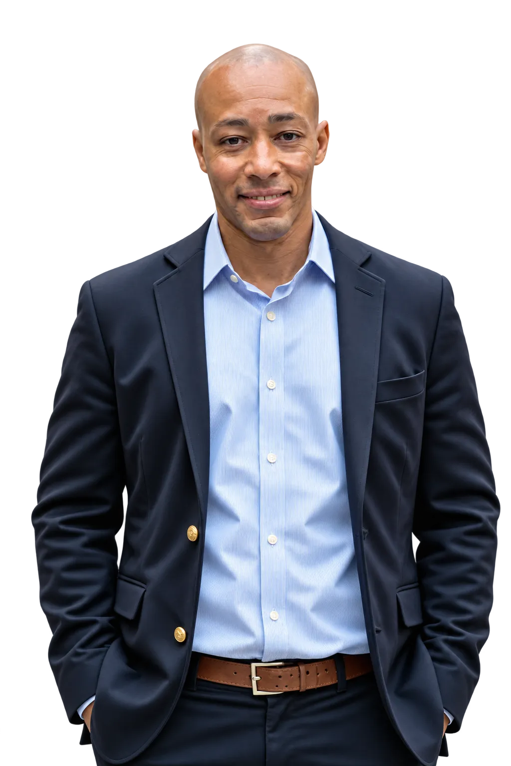 Black-and-white portrait of venture architect Alain Leroy standing in a suit jacket with his hands in his pockets, smiling at the camera.