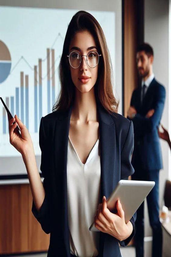 Businesswoman reviewing financial charts on a tablet