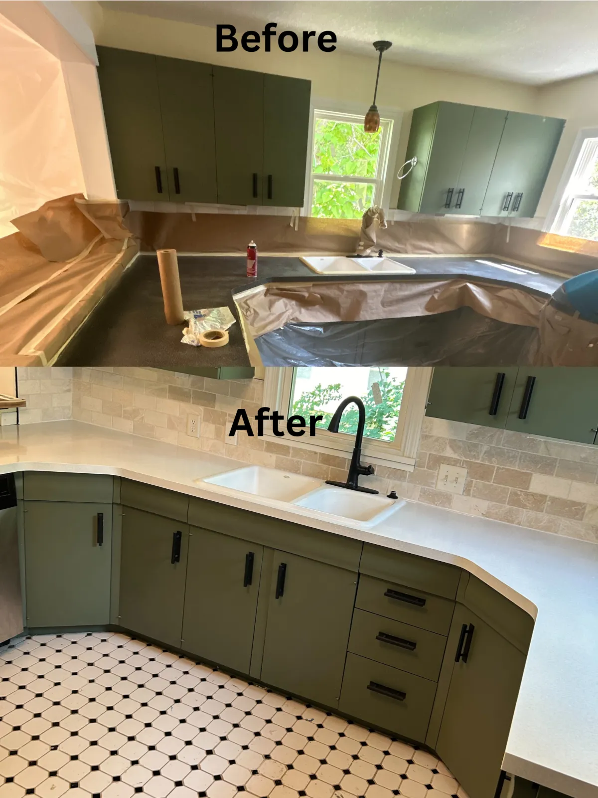before and after kitchen counter refinishing