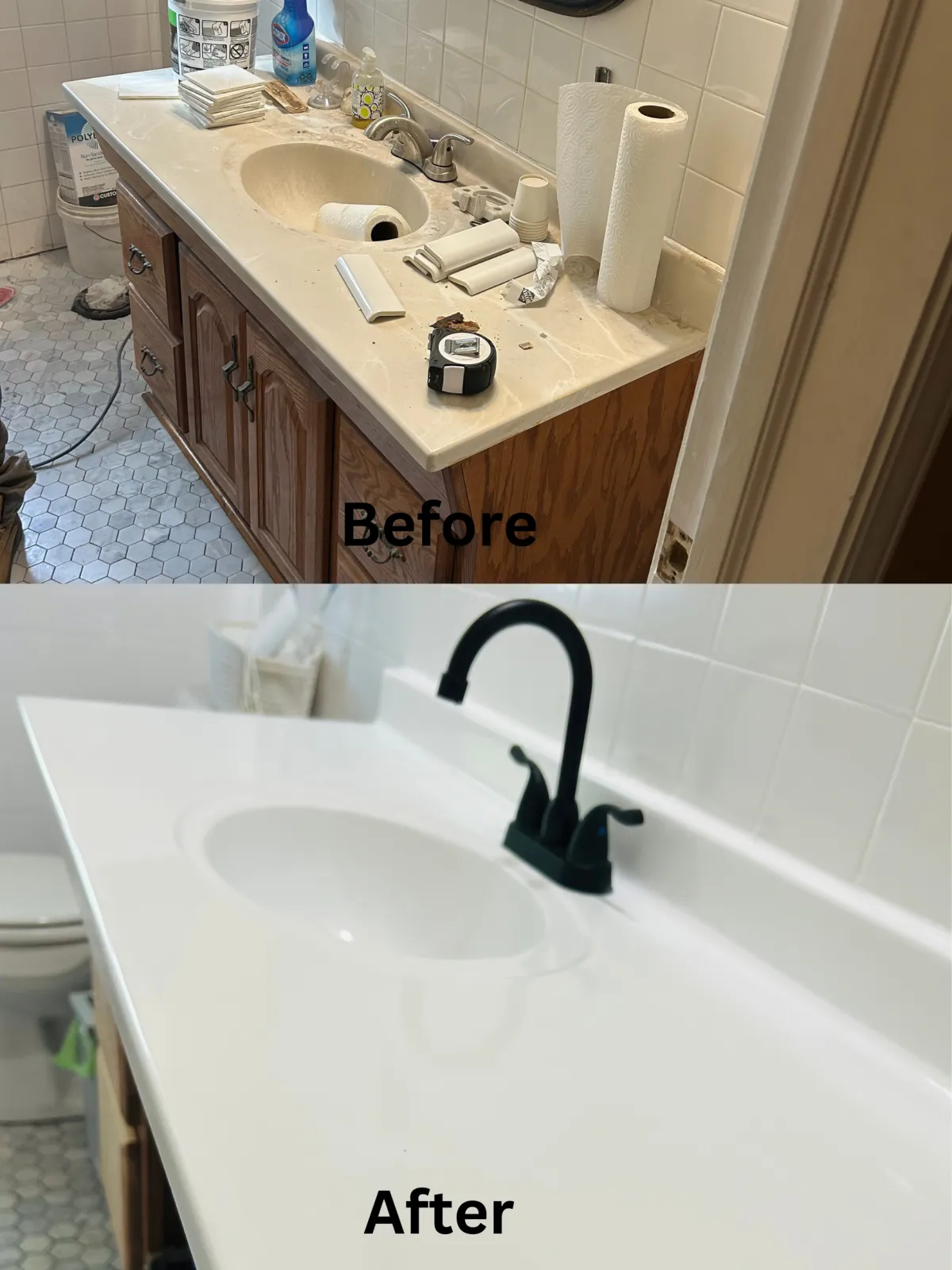 before and after sink refinishing