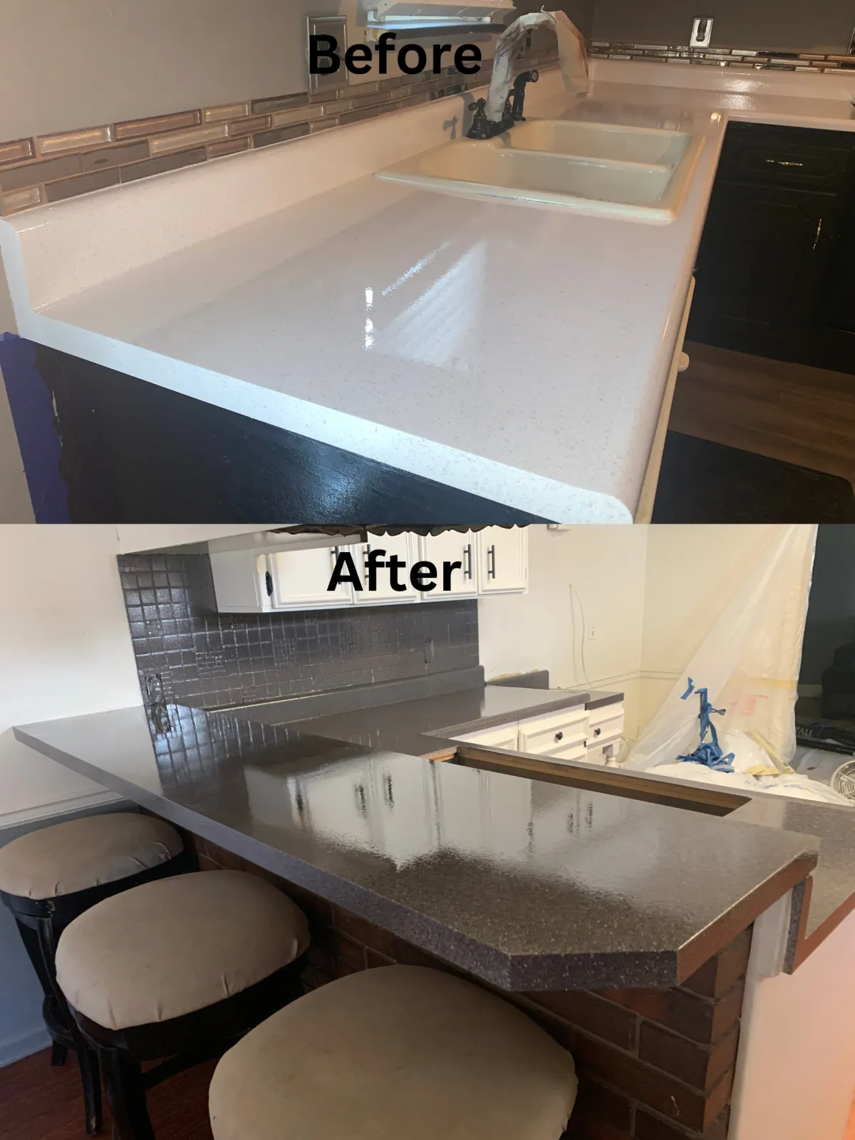 before and after countertop refinishing