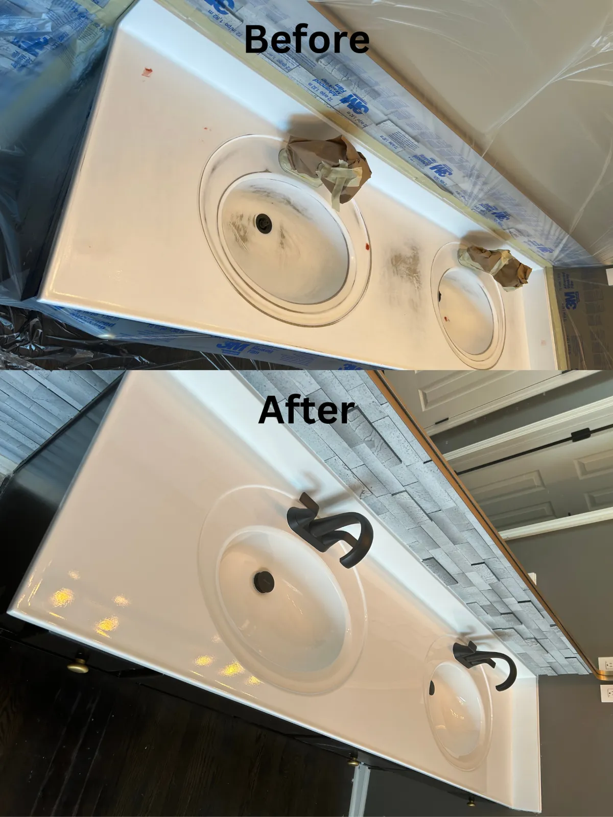 before and after sink restoration