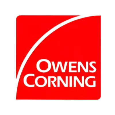 Owens Corning red logo representing certified roofing materials and insulation brand.