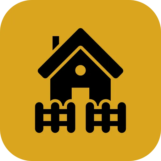 Black house and fence icon on yellow background representing home exterior services.