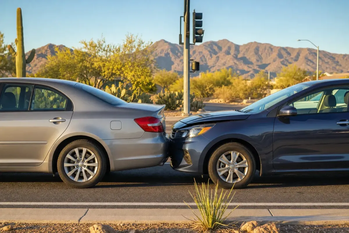 Rear-end collision between two cars at a Phoenix intersection representing the most common crash type