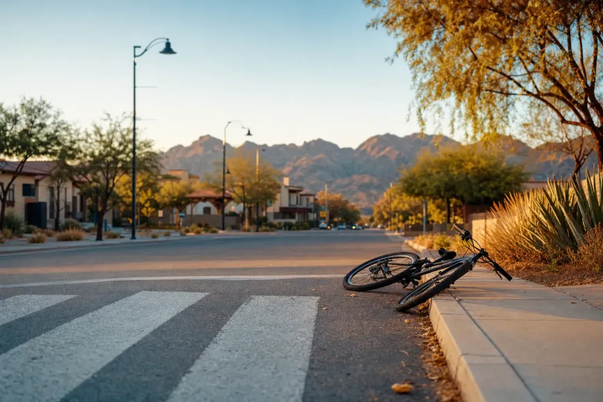 Suburban street with a bicycle at golden hour representing common causes of spinal cord injury