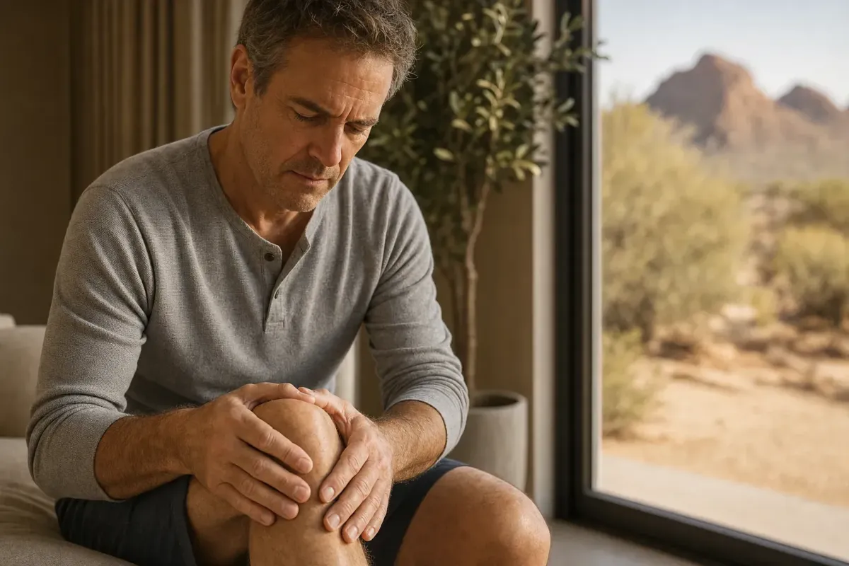 Adult holding a painful knee joint, illustrating the prevalence of joint pain and arthritis