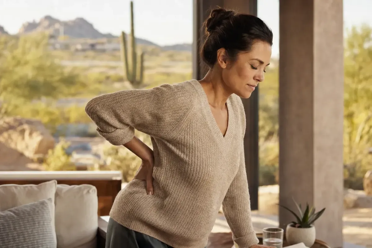 Working-age adult with lower back discomfort, illustrating the prevalence of herniated discs