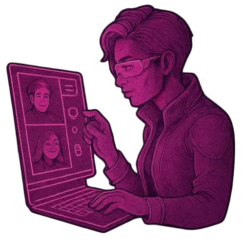Tech worker interacting with AI assistant on computer interface