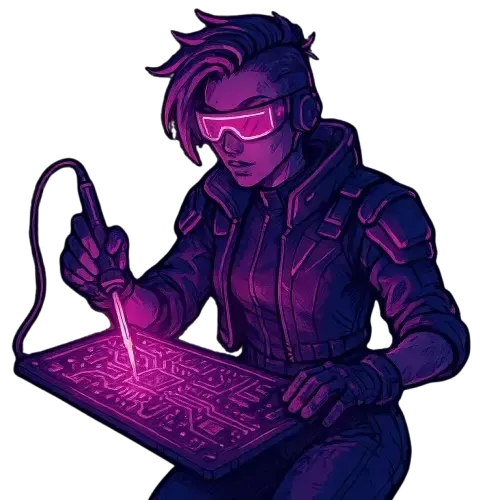 Cyberpunk-style character coding artificial intelligence system