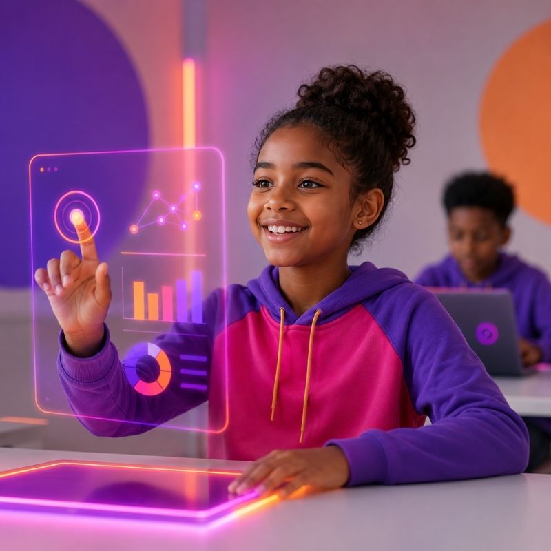 Student engaging with AI technology in a learning environment, symbolizing ethical innovation and responsible technology use.