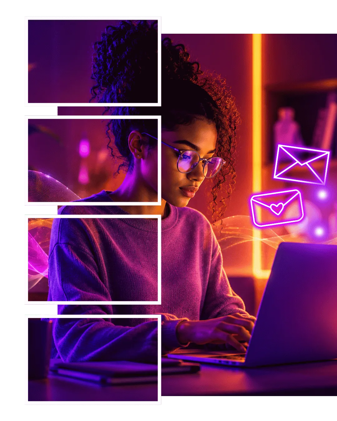 Individual composing an email on a laptop, representing digital communication, online collaboration, and meaningful connections through technology.