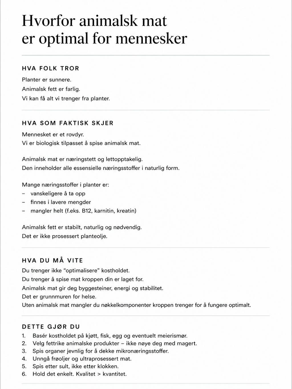hvorfor animalsk mat er optimal for mennesker