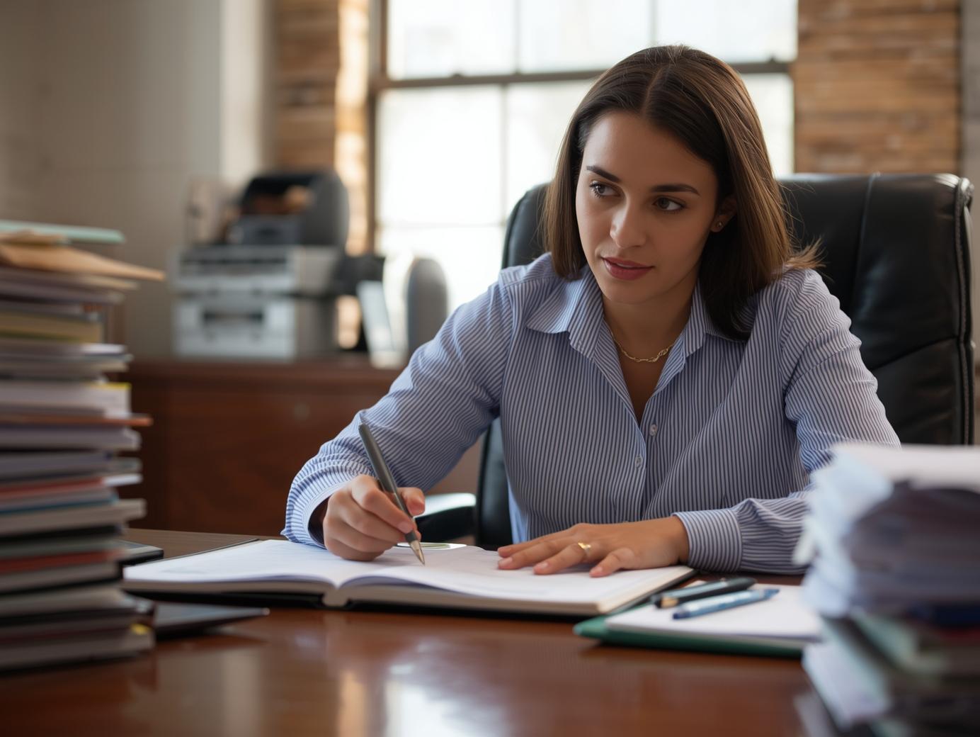a bookkeeper at her desk working on accounts receivables and payables