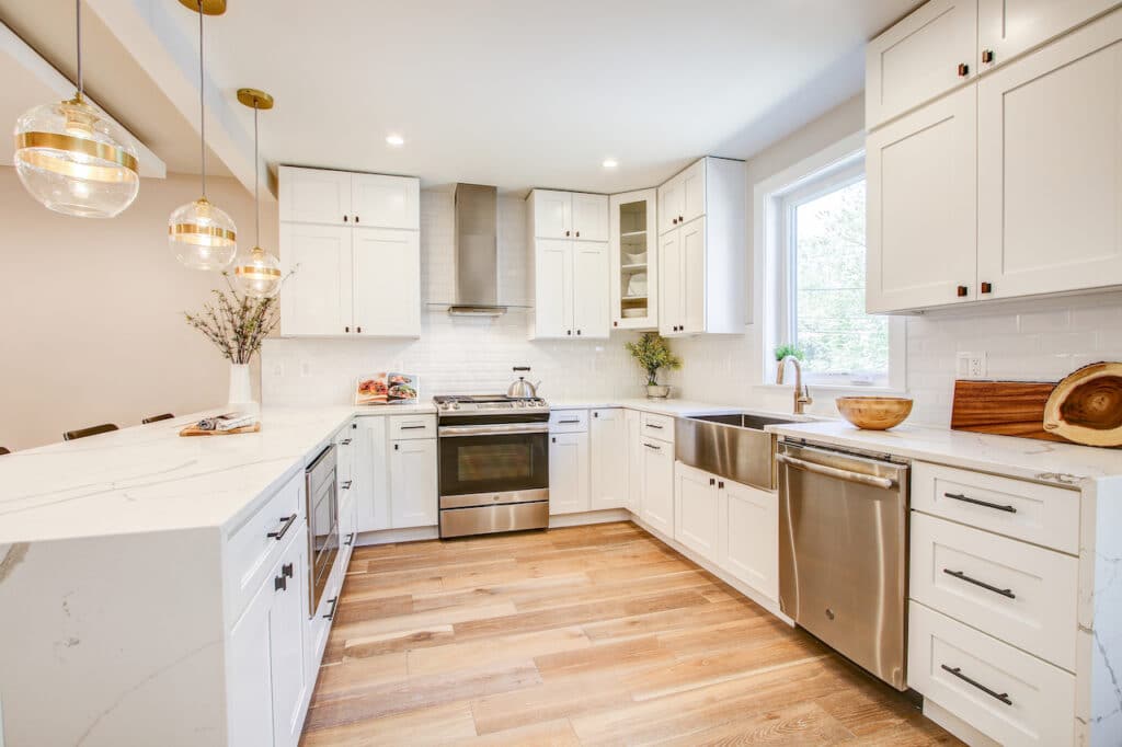 Kitchen island with seating and pendant lights in Washington DC