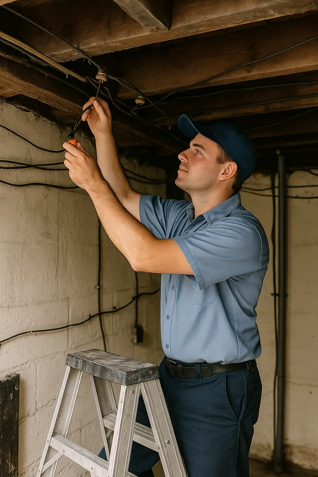 Sylvester electrician working overhead in Dracut MA