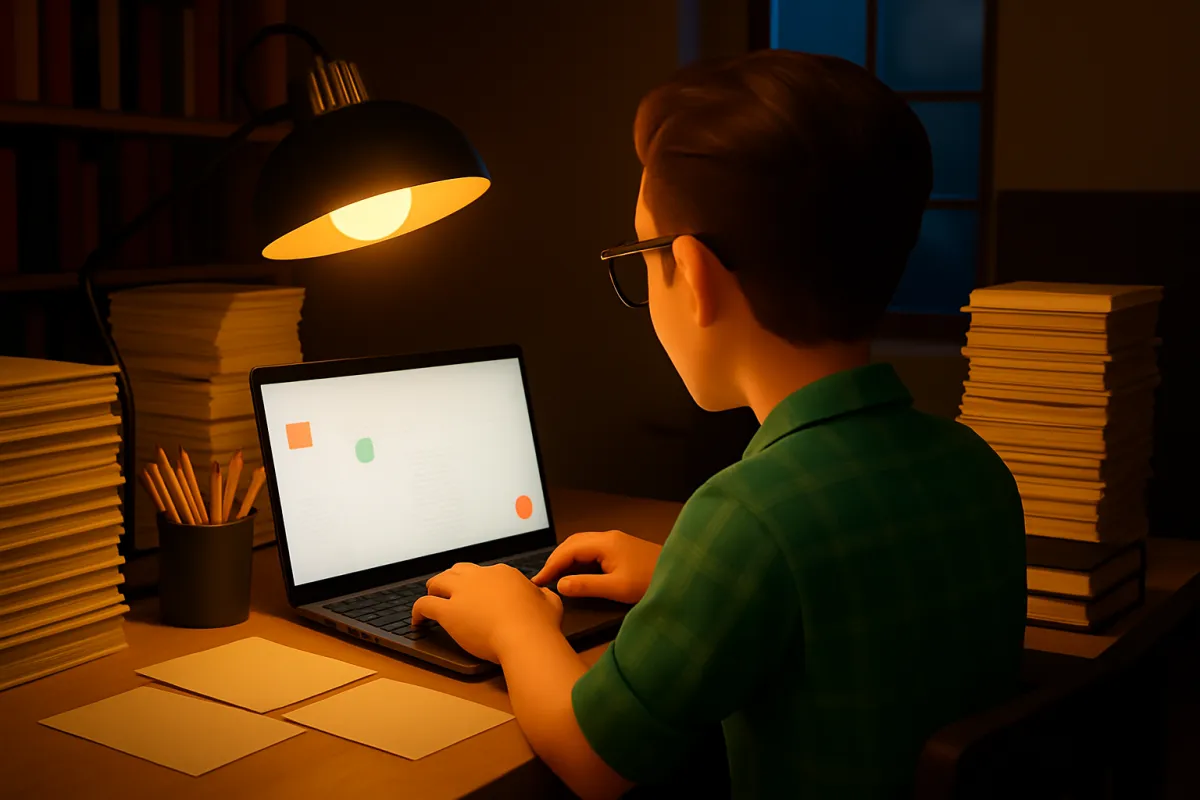 Person working on web design at laptop in a focused setting
