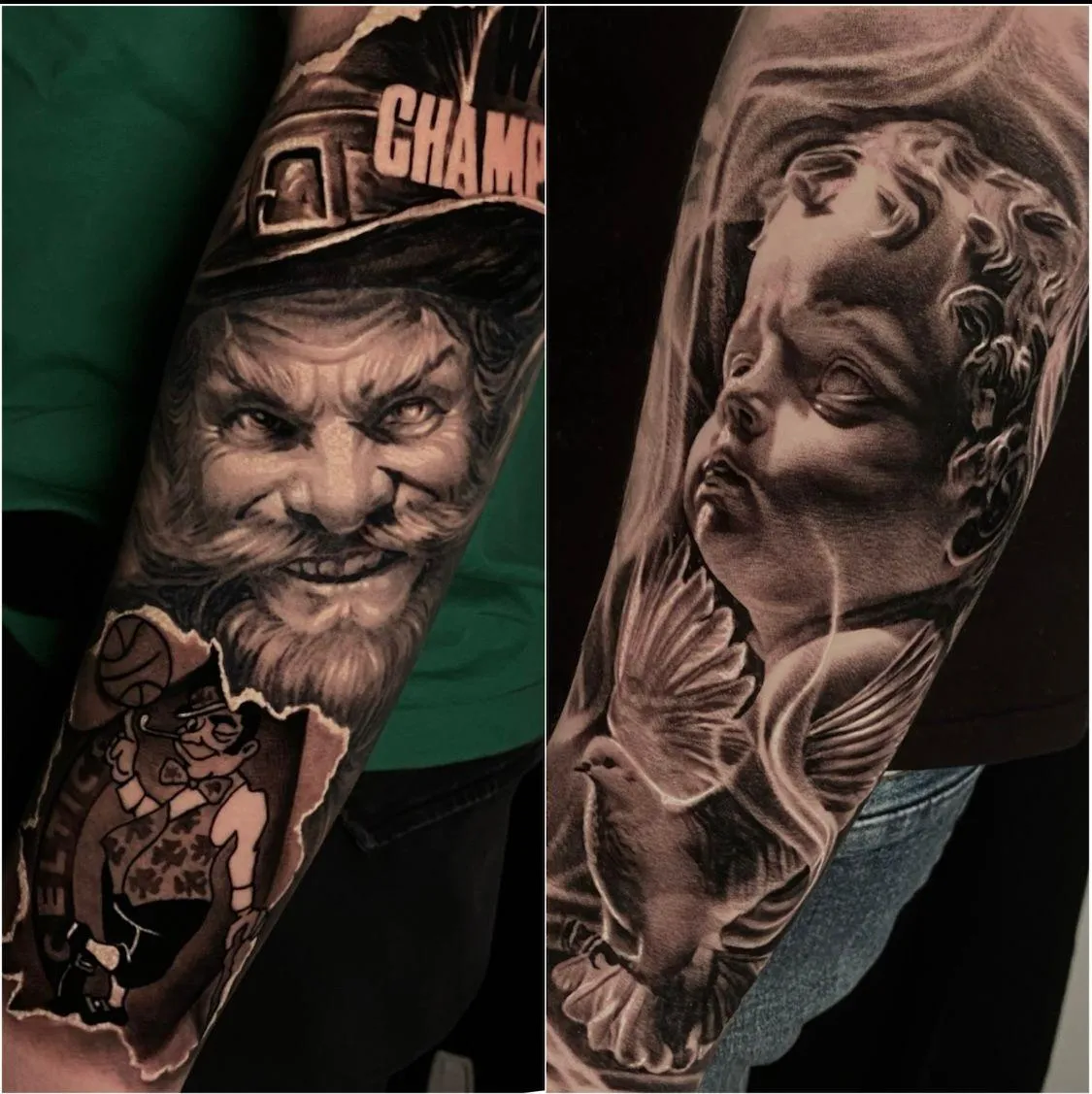 person with tattoo on right arm