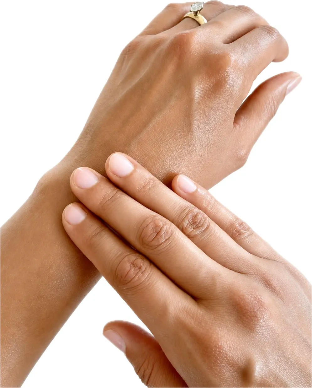 The same hand after the balm has been worked in, with no visible residue