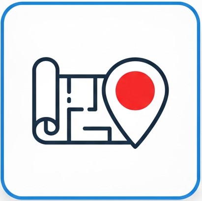 Icon for the Personalized Blueprint service, featuring a custom map and location pin to represent a tailored tech assessment, site planning, and a guaranteed custom parts list.