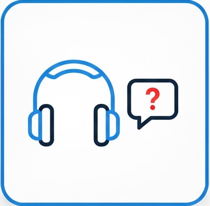 The Assessment Request' step, showing headphones and a question mark speech bubble, representing initial consultation for long-range Wi-Fi and security needs