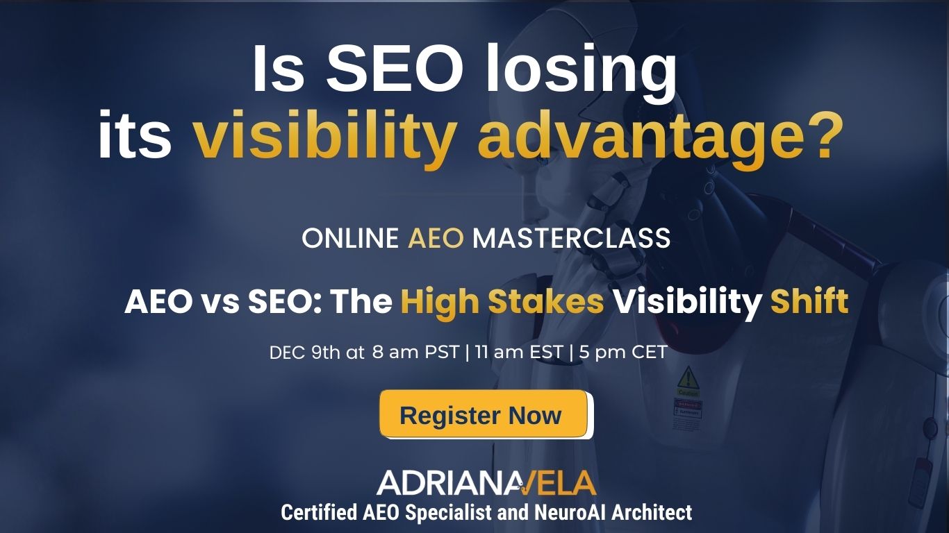 Adriana Vela presents a masterclass on AEO vs SEO