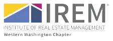 IREM logo featuring a colorful roof design and text, representing the Institute of Real Estate Management, Western Washington Chapter, relevant to AFB Floors' focus on multifamily and commercial flooring solutions.