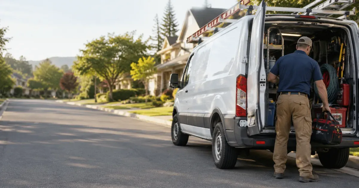 Unbranded plumber van with a ladder for a guide to plumbing advertising ideas