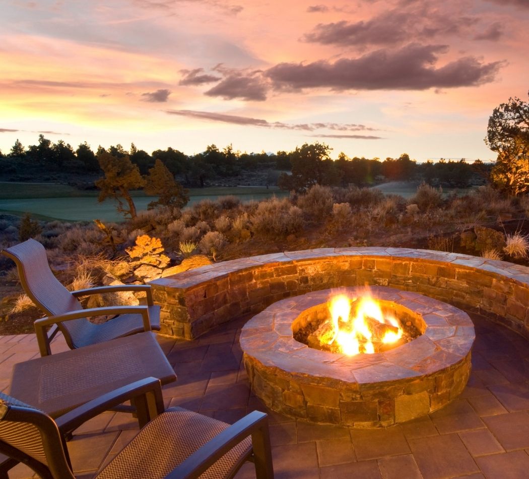 Stone patio and fire pit masonry work
