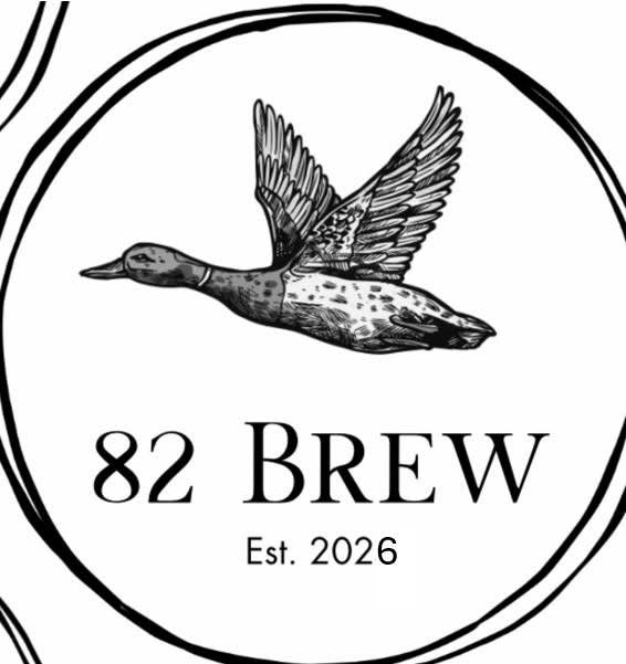 82 Brew coffee shop logo with bird emblem