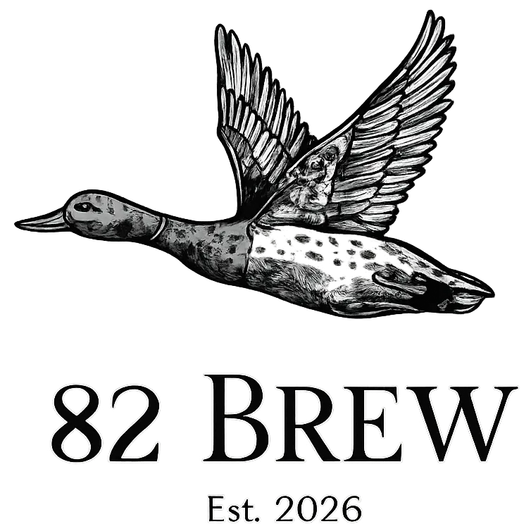 82 Brew coffee shop logo with bird emblem