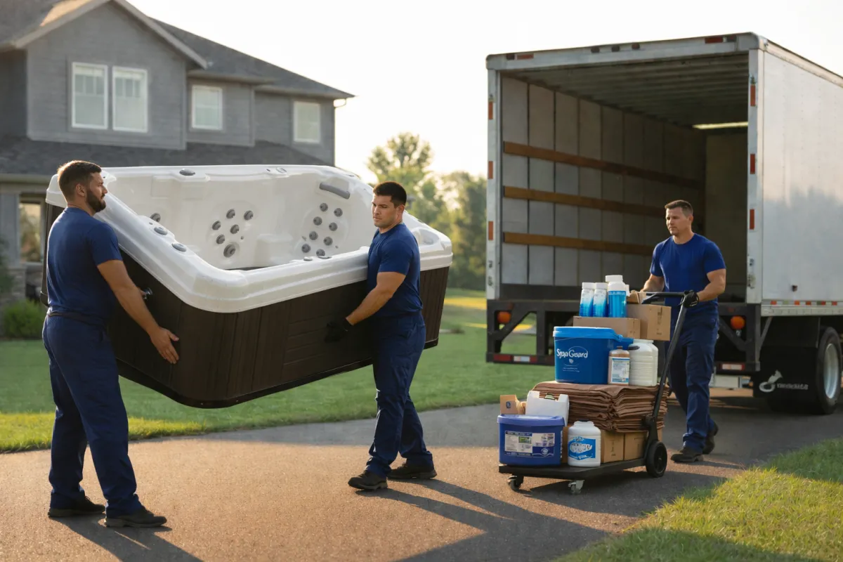 Professional hot tub removal in Columbus backyard