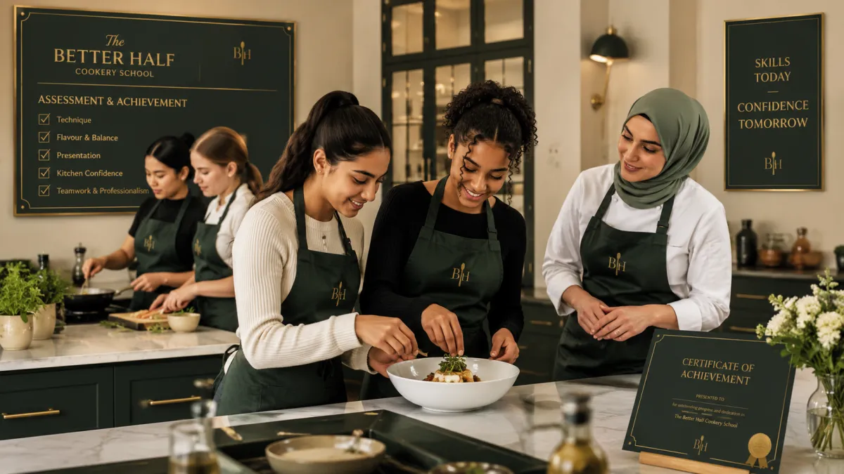 Teenagers actively learning knife techniques and culinary skills in a bright domestic kitchen environment
