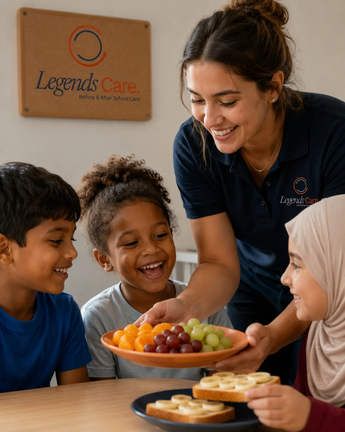 children enjoying healthy snack after school