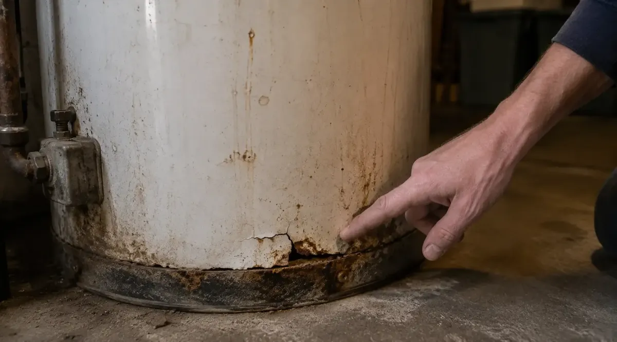 Aging water heater showing rust and wear signs in a Suffolk County home