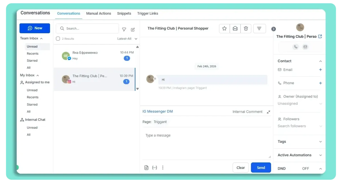 Triggant CRM conversation hub