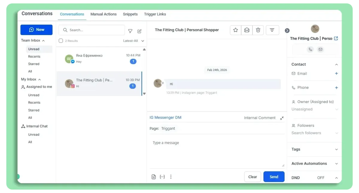 Triggant CRM conversation hub