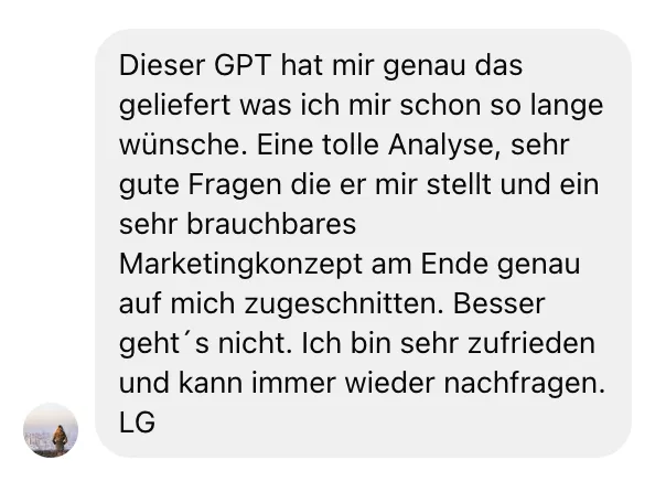 Screenshot einer Kundenbewertung von Beate zum Business Klarheit GPT