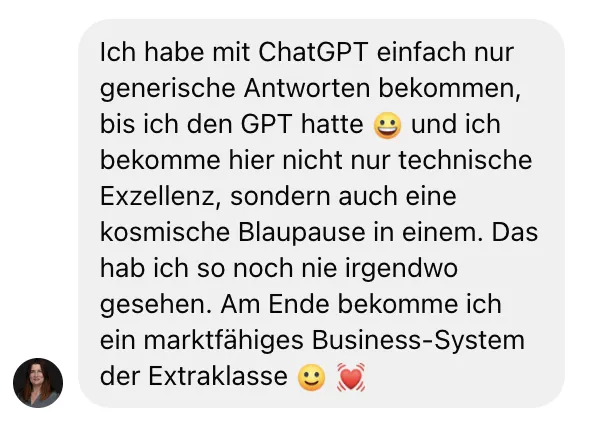 Screenshot einer Kundenbewertung von Margit zum Business Klarheit GPT