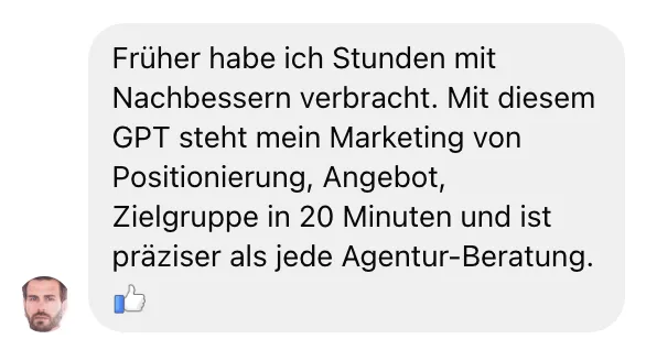 Screenshot einer Kundenbewertung von Uwe zum Business Klarheit GPT