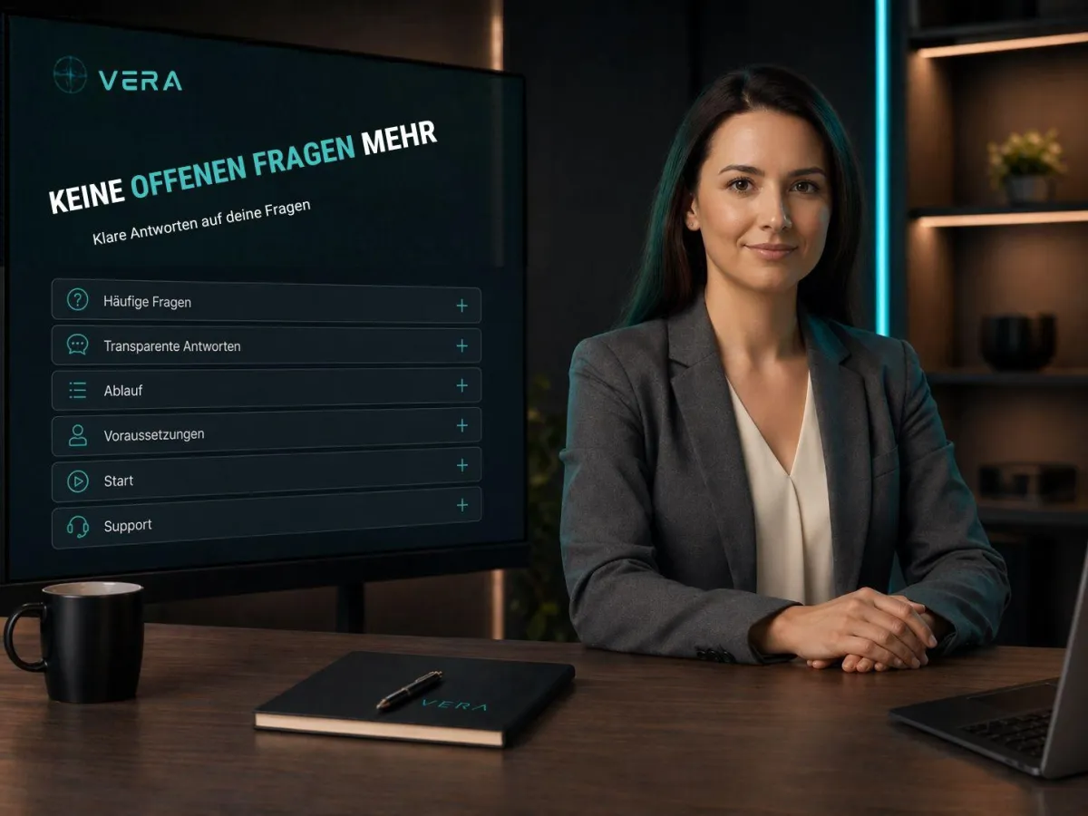 Ein sicheres Gefühl: Unternehmerin blickt entspannt auf ihr klares Dashboard.