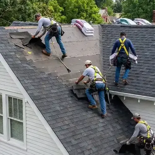 Professional deck contractor team building outdoor living space