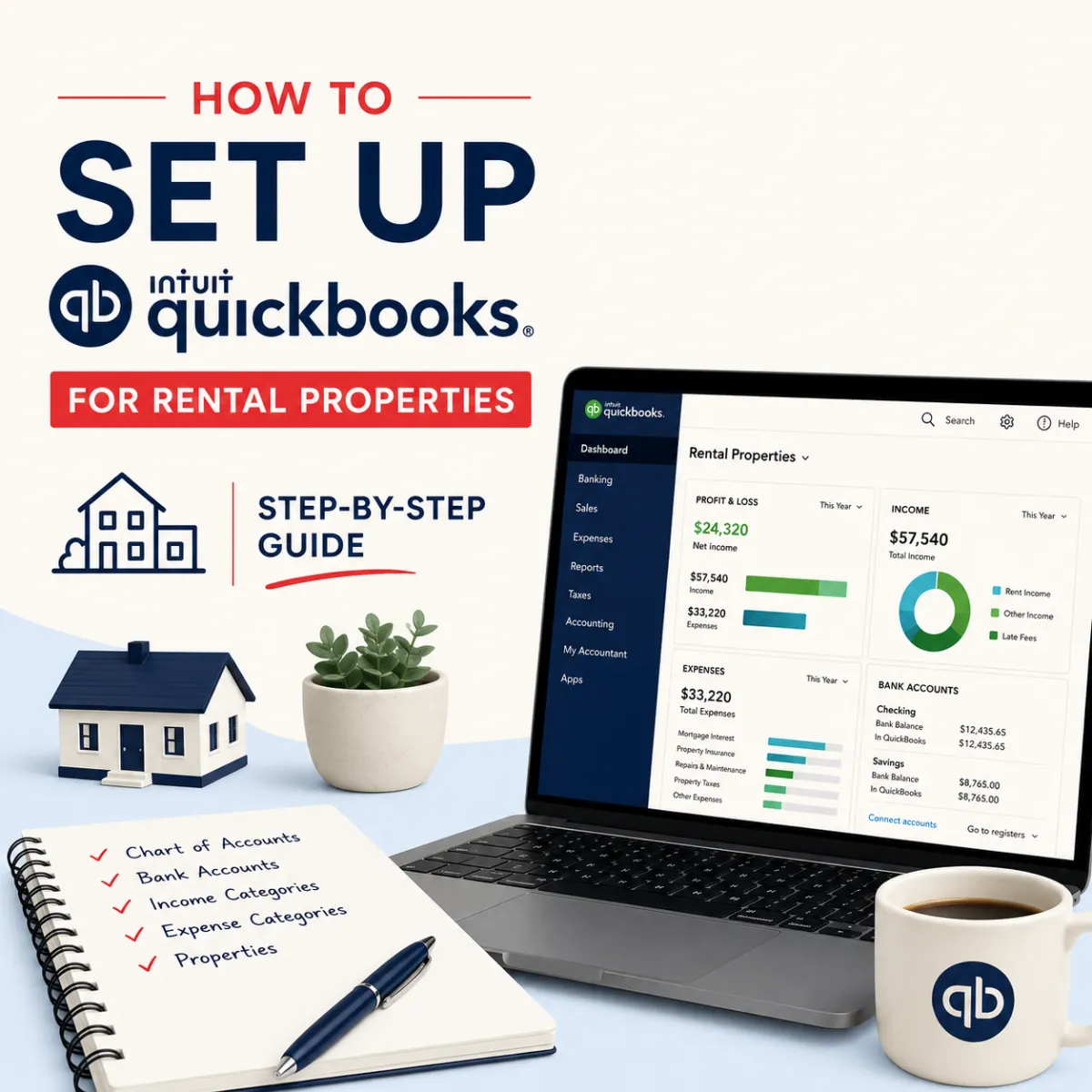 a laptop with quickbooks dashboarf