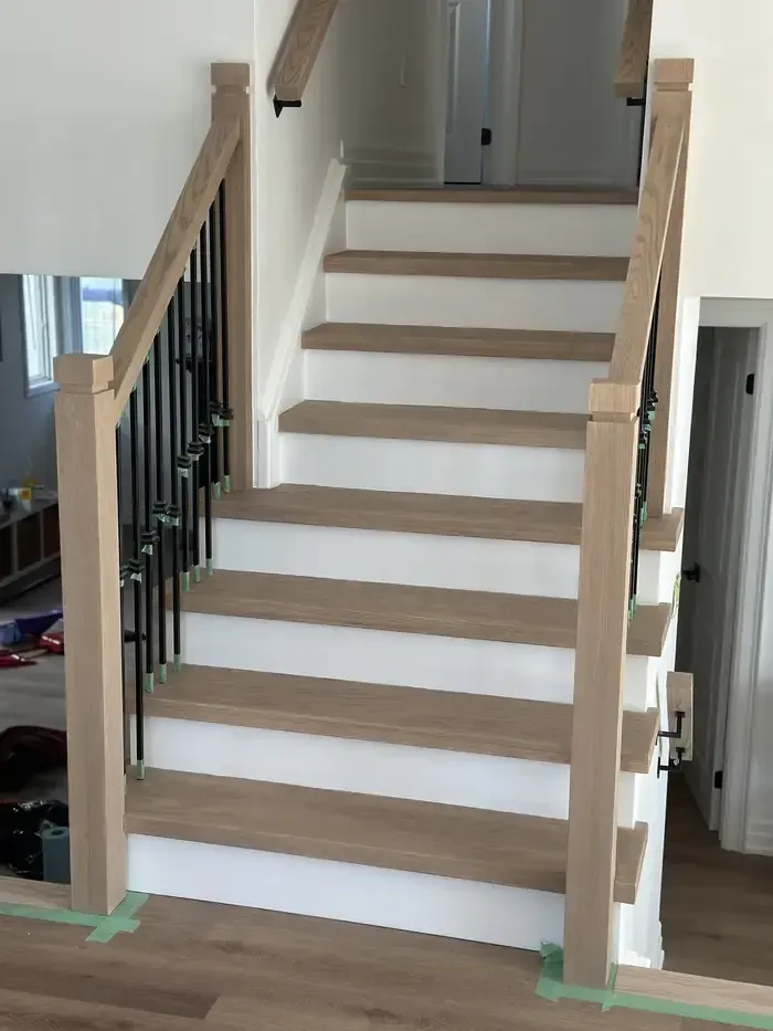 Staircase staining with white risers