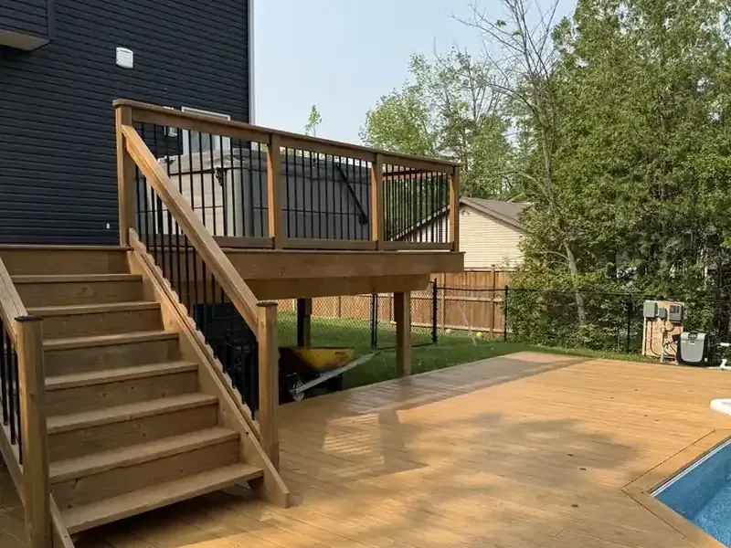 Pool deck stairs staining